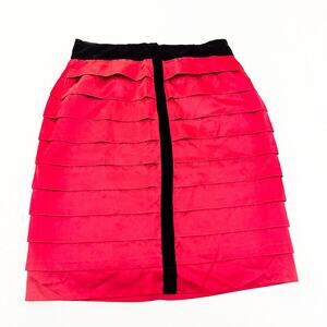 Robert Rodriguez Banded Pleated Skirt Silk Red Black Size 8